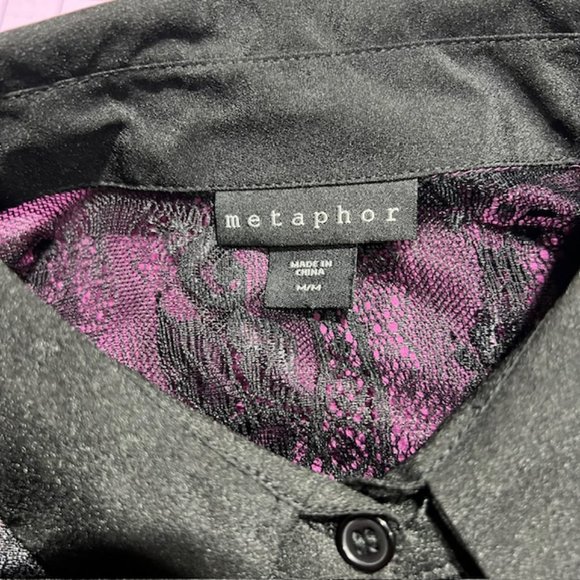 Metaphor Purple & Black Button Down Blouse Size M - Picture 9 of 9